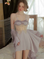 Princess Satin Lace Nightgown, Silky Long Lingerie, Pajama, Lace Robe, Bridal Nightie
