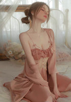 Princess Satin Lace Nightgown, Silky Long Lingerie, Pajama, Lace Robe, Bridal Nightie