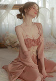 Princess Satin Lace Nightgown, Silky Long Lingerie, Pajama, Lace Robe, Bridal Nightie