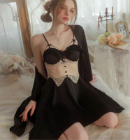 Princess Satin Lace Nightgown, Silky Long Lingerie, Pajama, Lace Robe, Bridal Nightie