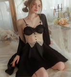 Princess Satin Lace Nightgown, Silky Long Lingerie, Pajama, Lace Robe, Bridal Nightie