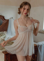 Sheer Ruffle Lingerie Dress, Embroidery Nightie, Nightgown, Nightdress