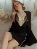 Princess Satin Chiffon Nightgown, Silky Lingerie, Pajama, Lace Robe, Bridal Nightie