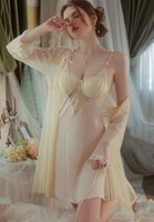 Princess Satin Chiffon Nightgown, Silky Lingerie, Pajama, Lace Robe, Bridal Nightie
