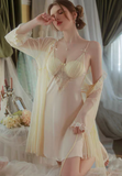 Princess Satin Chiffon Nightgown, Silky Lingerie, Pajama, Lace Robe, Bridal Nightie