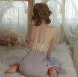 Princess Satin Chiffon Nightgown, Silky Lingerie, Pajama, Lace Robe, Bridal Nightie