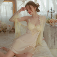 Princess Satin Chiffon Nightgown, Silky Lingerie, Pajama, Lace Robe, Bridal Nightie