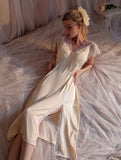 Satin Lace Nightgown, Silky Lace Lingerie, Long Pajama, Lace Negligee, Bridal Nightie
