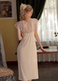 Satin Lace Nightgown, Silky Lace Lingerie, Long Pajama, Lace Negligee, Bridal Nightie