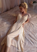 Satin Lace Nightgown, Silky Lace Lingerie, Long Pajama, Lace Negligee, Bridal Nightie