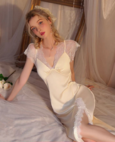 Satin Lace Nightgown, Silky Lace Lingerie, Long Pajama, Lace Negligee, Bridal Nightie