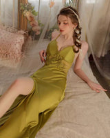 Satin Lace Nightgown, Embroidery Long Lingerie, Pajama, Nightdress, Loungewear
