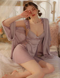 Satin Ruffle Nightgown, Silky Lace Lingerie, Pajama, Lace Robe, Bridal Nightie