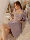 Satin Ruffle Nightgown, Silky Sheer Lingerie, Pajama, Lace Robe, Bridal Nightie