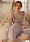 Satin Ruffle Nightgown, Silky Sheer Lingerie, Pajama, Lace Robe, Bridal Nightie