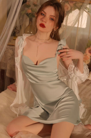 Satin Ruffle Lace Nightgown, Silky Lace Lingerie, Pajama, Lace Robe, Bridal Nightie