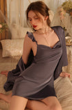 Satin Ruffle Lace Nightgown, Silky Lace Lingerie, Pajama, Lace Robe, Bridal Nightie