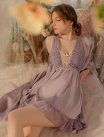 Princess Satin Chiffon Nightgown, Silky Lingerie, Pajama, Lace Robe, Bridal Nightie