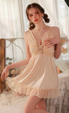 Princess Satin Chiffon Nightgown, Silky Lingerie, Pajama, Lace Robe, Bridal Nightie