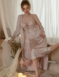 Romantic Satin Lace Pajama Set, Robe, Embroidery Nightie, Lingerie, Loungewear