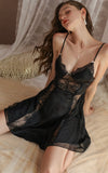 Satin Lace Lingerie Set, Sheer Nightgown, Silky Robe, Cute Lingerie, Nightwear