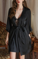 Satin Lace Lingerie Set, Sheer Nightgown, Silky Robe, Cute Lingerie, Nightwear