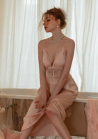 Romantic Satin Lace Pajama Set, Robe, Embroidery Nightie, Lingerie, Loungewear