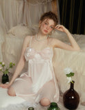Satin Lace Nightgown, Bow Nightie, Lingerie, Pajama, Lace Robe, Bridal Nightie