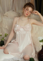 Satin Lace Nightgown, Bow Nightie, Lingerie, Pajama, Lace Robe, Bridal Nightie