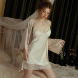 Satin Lace Nightgown, Silky Embroidery Lingerie, Pajama, Lace Robe, Bridal Nightie