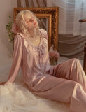 2 Pieces Dreaming Satin Pajama Set, Robe, Embroidery Nightie, Lingerie, Loungewear