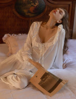 2 Pieces Dreaming Satin Pajama Set, Robe, Embroidery Nightie, Lingerie, Loungewear