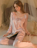 2 Pieces Dreaming Satin Pajama Set, Robe, Embroidery Nightie, Lingerie, Loungewear