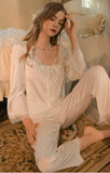 2 Pieces Dreaming Satin Pajama Set, Robe, Embroidery Nightie, Lingerie, Loungewear