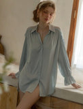 Silky Satin Lace Shirt, Pajama Set, Robe, Embroidery Nightie, Lingerie, Loungewear