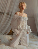 Satin Lace Nightgown, Ruffle Nightie, Lingerie, Pajama, Lace Robe, Bridal Nightie