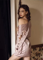 Satin Romantic Floral Embroidered Nightgown, Exquisite Lingerie Dress