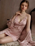 Satin Romantic Floral Embroidered Nightgown, Exquisite Lingerie Dress