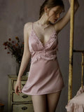 Satin Romantic Floral Embroidered Nightgown, Exquisite Lingerie Dress