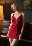 Satin Romantic Floral Embroidered Nightgown, Exquisite Lingerie Dress