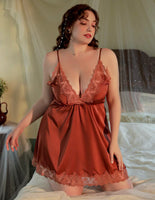 Plus Size Nightie, Satin Lace Lingerie Set, Floral Nightgown, Plus Size Lingerie, Curve