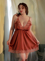 Plus Size Nightie, Satin Lace Lingerie Set, Floral Nightgown, Plus Size Lingerie, Curve