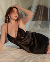 Plus Size Nightie, Satin Lace Lingerie Set, Floral Nightgown, Plus Size Lingerie, Curve Slip