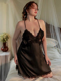 Plus Size Nightie, Satin Lace Lingerie Set, Floral Nightgown, Plus Size Lingerie, Curve Slip