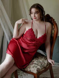 Plus Size Nightie, Satin Lace Lingerie Set, Floral Nightgown, Plus Size Lingerie, Curve Slip