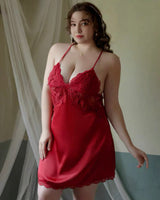 Plus Size Nightie, Satin Lace Lingerie Set, Floral Nightgown, Plus Size Lingerie, Curve Slip