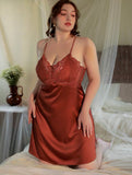 Plus Size Nightie, Satin Lace Lingerie Set, Floral Nightgown, Plus Size Lingerie, Curve Slip