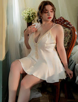 Plus Size Nightie, Satin Lace Lingerie Set, Floral Nightgown, Plus Size Lingerie, Curve Slip