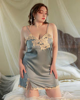 Plus Size Nightie, Satin Lace Lingerie Set, Floral Nightgown, Plus Size Lingerie, Curve Slip