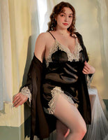 Plus Size Nightie, Satin Lace Lingerie Set, Floral Nightgown, Plus Size Lingerie, Curve Slip